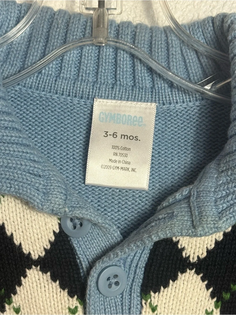 Gymboree Light Blue Argyle Polo Knit Sweater 3-6M VGC